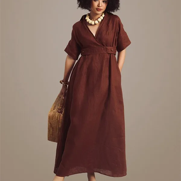 Váy Xòe Nữ F2 Fashion & Freedom Women's Brown Linen Dress Free Color D742-N-S-0723 Màu Nâu Size S
