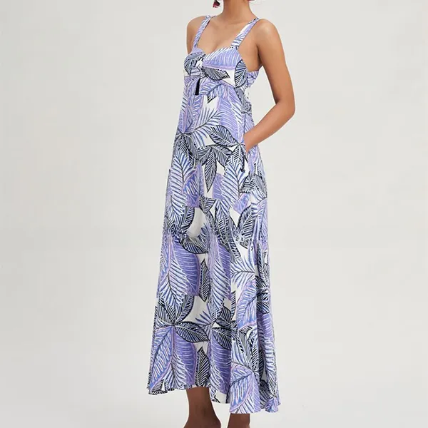 Váy Xòe Nữ F2 Fashion & Freedom Women's Modern Purple Linen Dress D750-TIM-S-0923 Màu Tím Size S