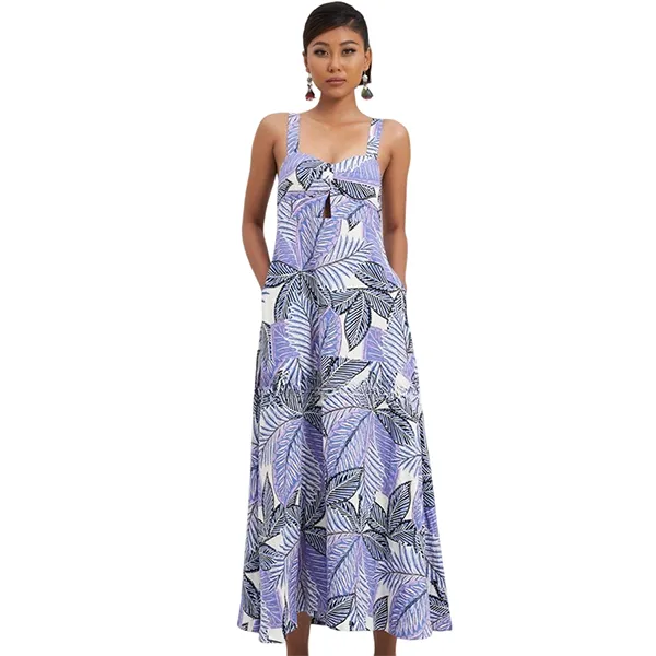 Váy Xòe Nữ F2 Fashion & Freedom Women's Modern Purple Linen Dress D750-TIM-S-0923 Màu Tím Size S