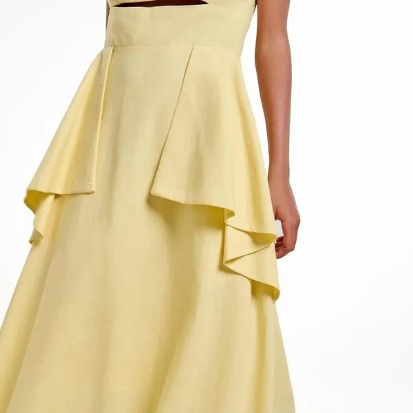 Váy Xòe Nữ F2 Fashion & Freedom Yellow Linen Dress D812-V-S-0724 Màu Vàng Size S