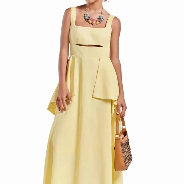 Váy Xòe Nữ F2 Fashion & Freedom Yellow Linen Dress D812-V-S-0724 Màu Vàng Size S