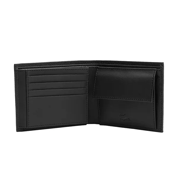 Ví Nam Lacoste Crocodile Matte Grained Leather Horizontal Trifold Wallet NH3711IL Màu Đen