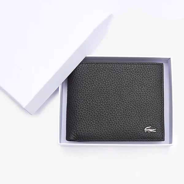 Ví Nam Lacoste Men's Crocodile Matte Grained Leather Horizontal Trifold Wallet NH47740R Màu Đen