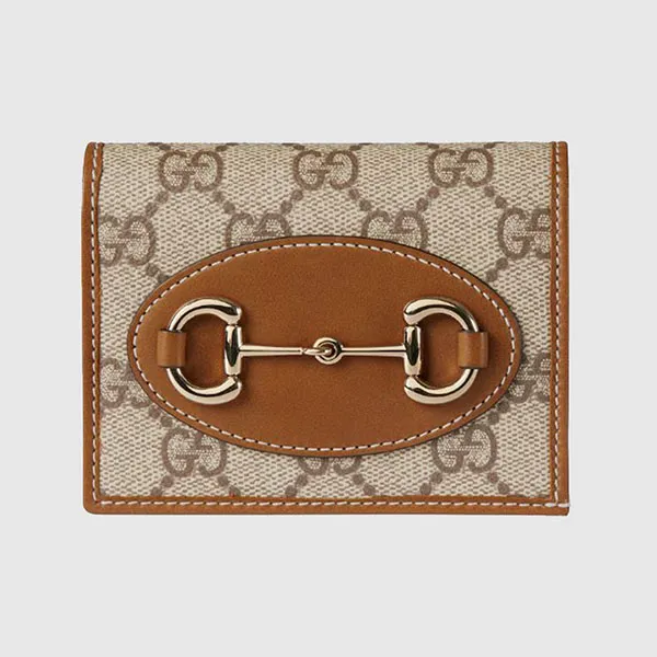 Ví Nữ Gucci GG Beige & Brown 1955 Horsebit Card Holder Wallet Màu Be Nâu
