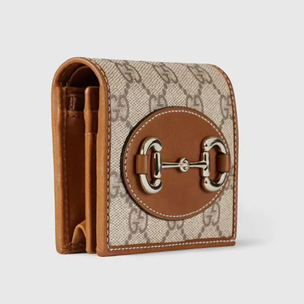 Ví Nữ Gucci GG Beige & Brown 1955 Horsebit Card Holder Wallet Màu Be Nâu