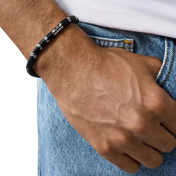 Vòng Đeo Tay Nam Diesel Hematite Beaded Bracelet DX1574931 Màu Đen/Bạc