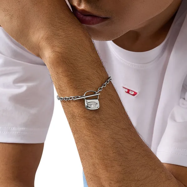Vòng Đeo Tay Diesel Stainless Steel Bracelet DX1592040 Màu Bạc