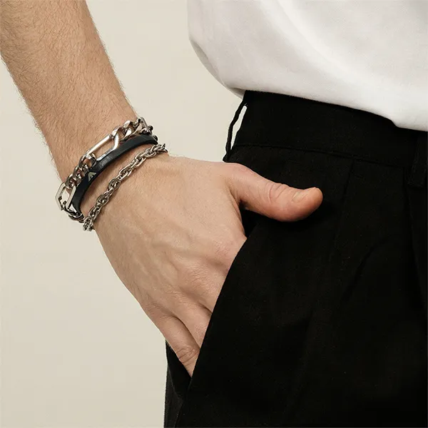Vòng Đeo Tay Nam Diesel Men Stainless Steel Silver Tone Bracelet DX1351040 Màu Bạc