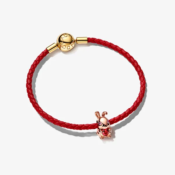 Vòng Đeo Tay Nữ Pandora 14K Gold Plated Round Clasp Bracelet With Red Leather Strap 568777C01 Màu Đỏ