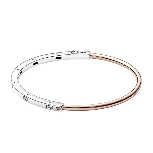 Vòng Đeo Tay Nữ Pandora Signature Two Tone I-D Pavé Bangle 582740C01 Màu Bạc Vàng Size 17