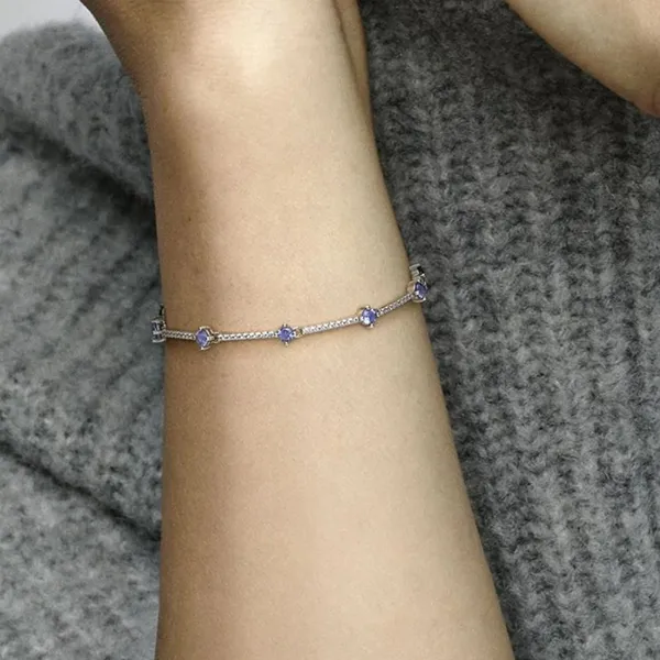 Vòng Đeo Tay Nữ Pandora Sparkling Pavé Bars Bracelet 599217C01 Màu Bạc/Xanh Size 18
