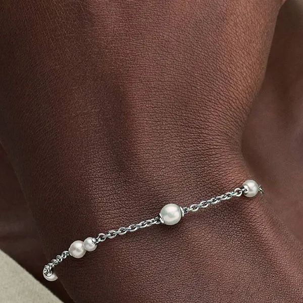 Vòng Đeo Tay Nữ Pandora Treated Freshwater Cultured Pearl Station Chain Bracelet 593172C01 Màu Bạc