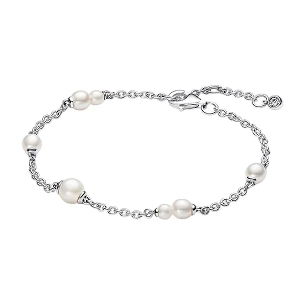 Vòng Đeo Tay Nữ Pandora Treated Freshwater Cultured Pearl Station Chain Bracelet 593172C01 Màu Bạc