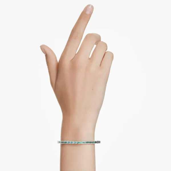 Vòng Đeo Tay Nữ Swarovski Matrix Bangle Baguette Cut, Octagon Shape, Green, Rhodium Plated 5708110 Màu Xanh Size S