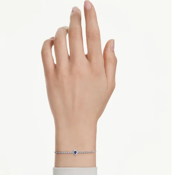 Vòng Đeo Tay Nữ Swarovski One Bracelet Mixed Cuts, Heart, Blue, Rhodium Plated 5743019 Màu Bạc