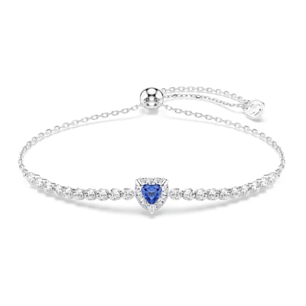 Vòng Đeo Tay Nữ Swarovski One Bracelet Mixed Cuts, Heart, Blue, Rhodium Plated 5743019 Màu Bạc