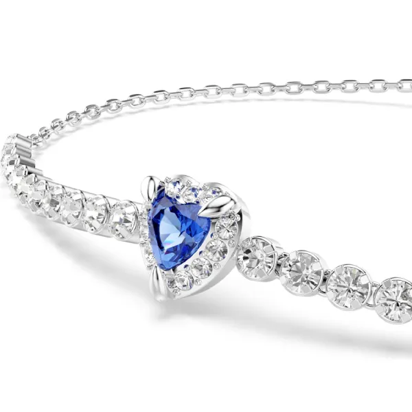Vòng Đeo Tay Nữ Swarovski One Bracelet Mixed Cuts, Heart, Blue, Rhodium Plated 5743019 Màu Bạc