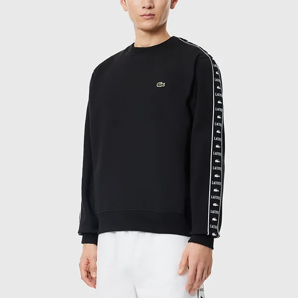 Áo Nỉ Sweater Nam Lacoste Logo Strip Crew Neck Sweatshirt SH7492 031 Màu Đen Size 3