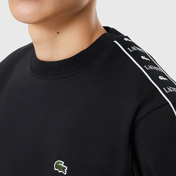 Áo Nỉ Sweater Nam Lacoste Logo Strip Crew Neck Sweatshirt SH7492 031 Màu Đen Size 3