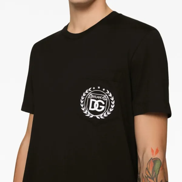 Áo Phông Nam Dolce & Gabbana D&G Embroidered-logo Cotton G8RA2Z Tshirt Màu Đen Size 46