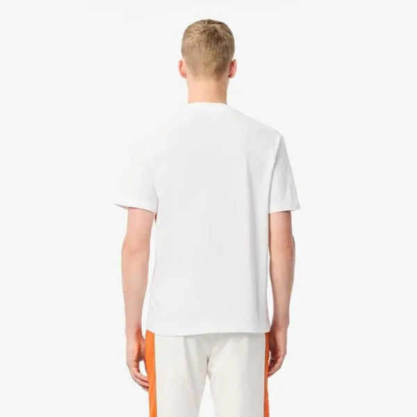 Áo Phông Nam Lacoste Cotton Colour-Block White/Orange Classic TH2853 - IDY Tshirt Màu Trắng Cam Size 3