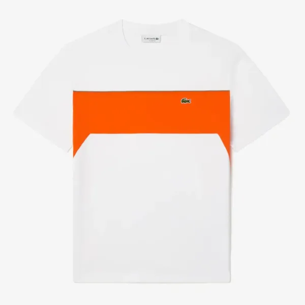 Áo Phông Nam Lacoste Cotton Colour-Block White/Orange Classic TH2853 - IDY Tshirt Màu Trắng Cam Size 3