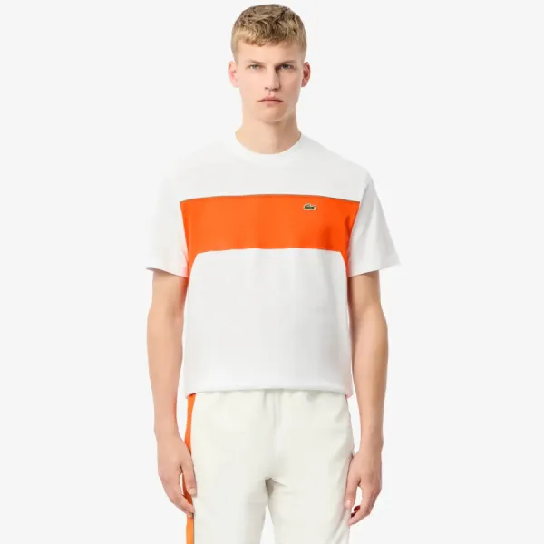 Áo Phông Nam Lacoste Cotton Colour-Block White/Orange Classic TH2853 - IDY Tshirt Màu Trắng Cam Size 3