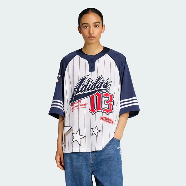 Áo Phông Nữ Adidas Women's Originals Baseball Jersey T-Shirt KC6288 Màu Trắng/Xanh Size S