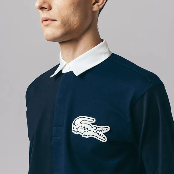 Áo Polo Dài Tay Nam Lacoste Color Block Rugby Shirt Dark Navy KH011-HDE Màu Xanh Navy Size 2
