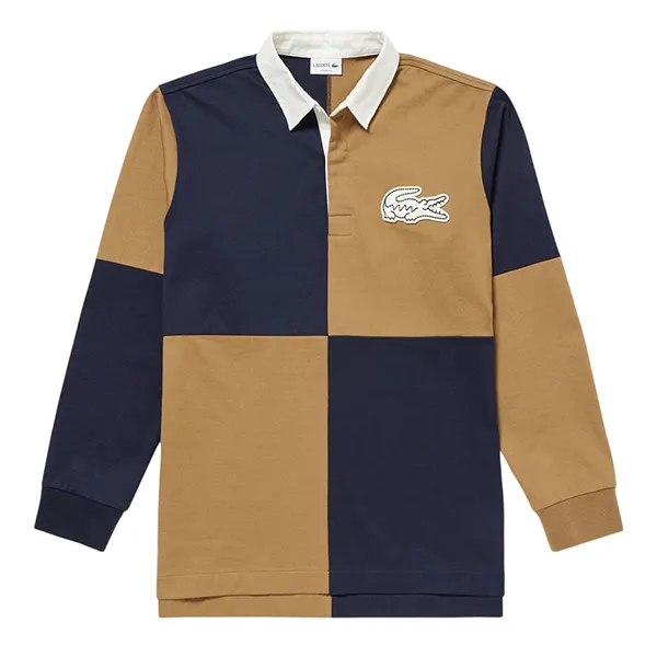 Áo Polo Dài Tay Nam Lacoste Color Block Rugby Shirt KH011-166 Màu Xanh - Nâu Size 2