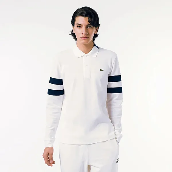Áo Polo Dài Tay Nam Lacoste Men's L1312 Border PH4704-70V Màu Trắng Size 5