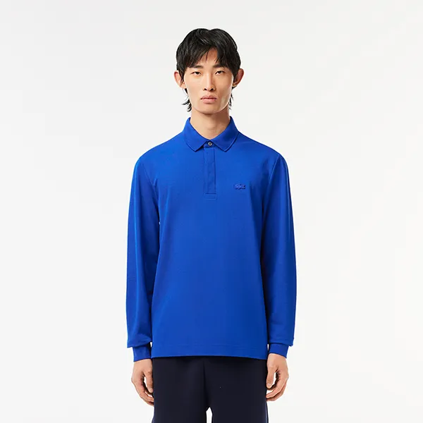 Áo Polo Dài Tay Nam Lacoste Smart Paris Regular Fit Polo Shirt PH2481-JQ0 Màu Xanh Blue Size 3