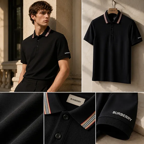 Áo Polo Nam Burberry Icon Stripe Lightweight With Logo 81118111 Màu Đen Size M