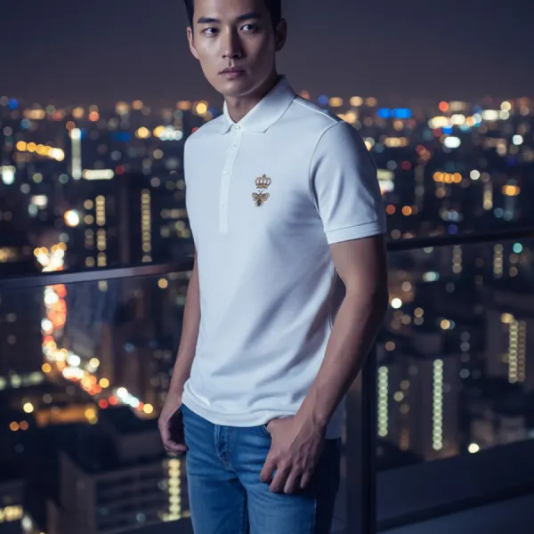 Áo Polo Nam Dolce & Gabbana D&G White With Golden Bee Embroidery G8LZ1ZG7WUR Màu Trắng Size 44