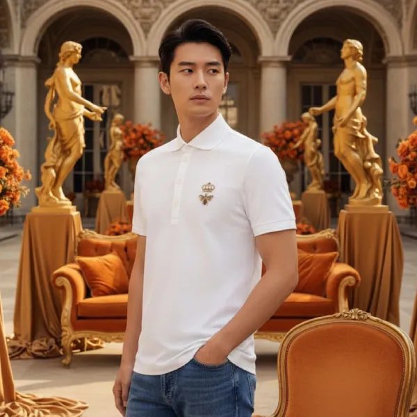 Áo Polo Nam Dolce & Gabbana D&G White With Golden Bee Embroidery G8LZ1ZG7WUR Màu Trắng Size 44