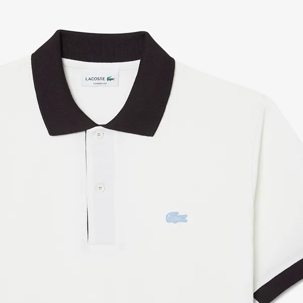 Áo Polo Nam Lacoste Classic Fit Contrast Rib PH2017 - 1I9 Màu Trắng/Nâu Size 4
