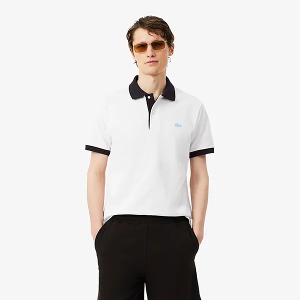 Áo Polo Nam Lacoste Classic Fit Contrast Rib PH2017 - 1I9 Màu Trắng/Nâu Size 4