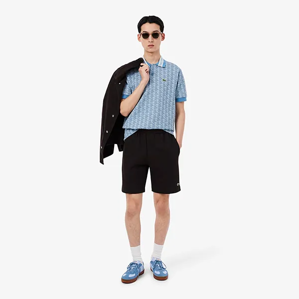 Áo Polo Nam Lacoste Men's Classic Fit Monogram Jacquard DH1417 - 1QI Màu Xanh Blue Size 3