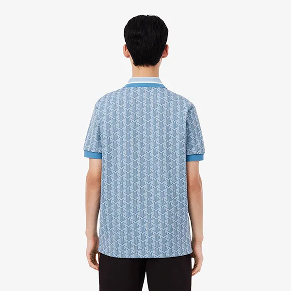 Áo Polo Nam Lacoste Men's Classic Fit Monogram Jacquard DH1417 - 1QI Màu Xanh Blue Size 3
