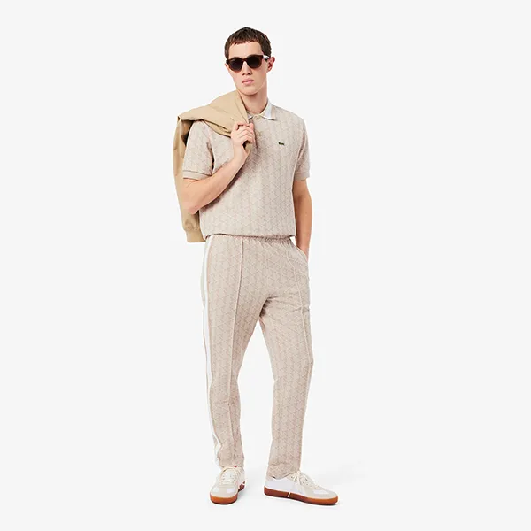 Áo Polo Nam Lacoste Men's Classic Fit Monogram Jacquard DH1417 - 8GI Màu Be Size 3