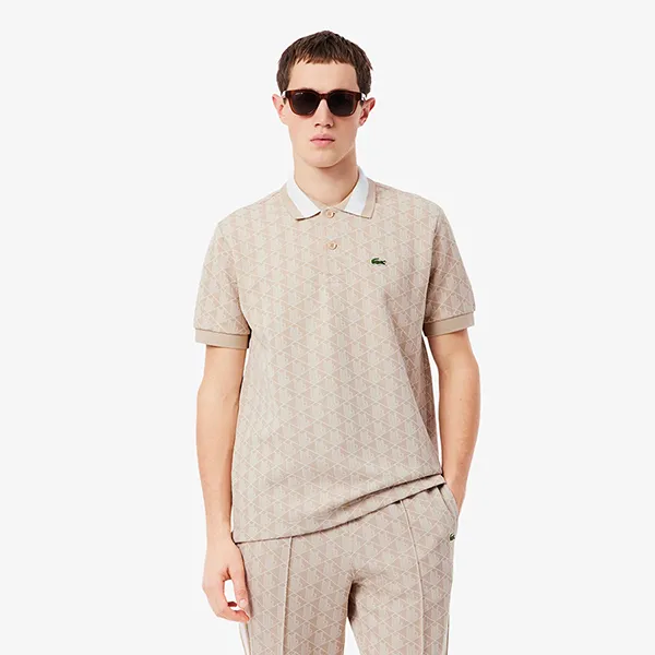 Áo Polo Nam Lacoste Men's Classic Fit Monogram Jacquard DH1417 - 8GI Màu Be Size 3