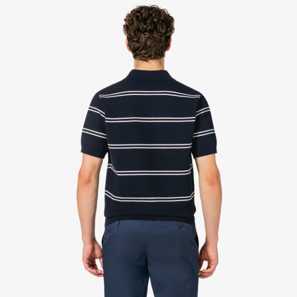 Áo Polo Nam Lacoste Men's Open Collar Pinstripe Short Sleeve Sweater PH396E - 166 Màu Xanh Navy Size 4