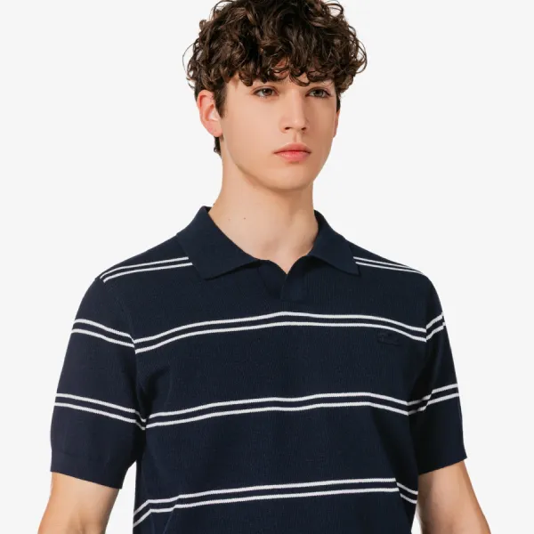 Áo Polo Nam Lacoste Men's Open Collar Pinstripe Short Sleeve Sweater PH396E - 166 Màu Xanh Navy Size 4