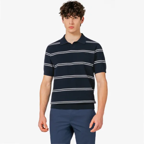 Áo Polo Nam Lacoste Men's Open Collar Pinstripe Short Sleeve Sweater PH396E - 166 Màu Xanh Navy Size 4