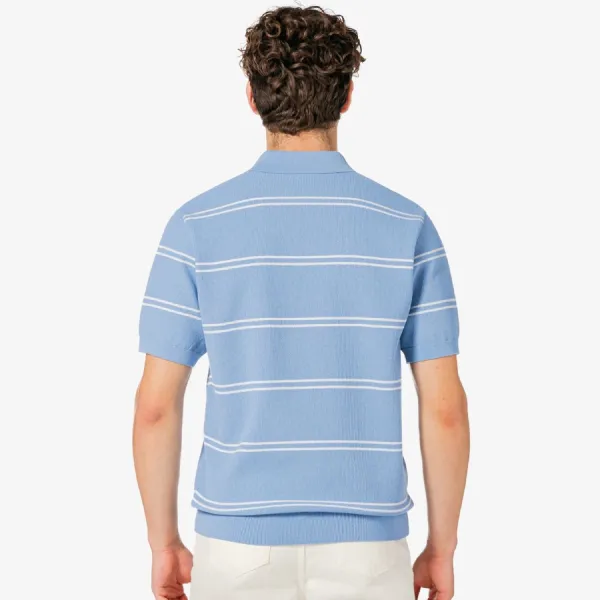 Áo Polo Nam Lacoste Men's Open Collar Pinstripe Short Sleeve Sweater PH396E - AEY Màu Xanh Nhạt Size 3