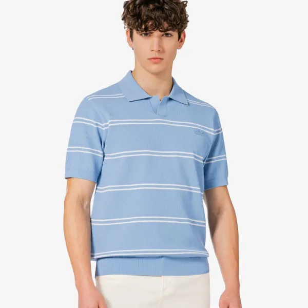 Áo Polo Nam Lacoste Men's Open Collar Pinstripe Short Sleeve Sweater PH396E - AEY Màu Xanh Nhạt Size 3