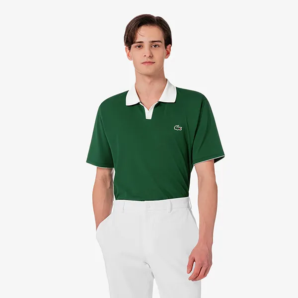 Áo Polo Nam Lacoste Men's Open Collar Tennis Polo Shirt DH951E - 132 Màu Xanh Green Size 3