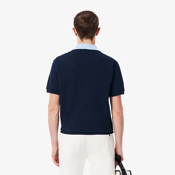 Áo Polo Nam Lacoste Men's Polo Shirt L.12.12 Classic Style With Color Blocked Collar PH9879-GE5 Màu Xanh Blue Size 5
