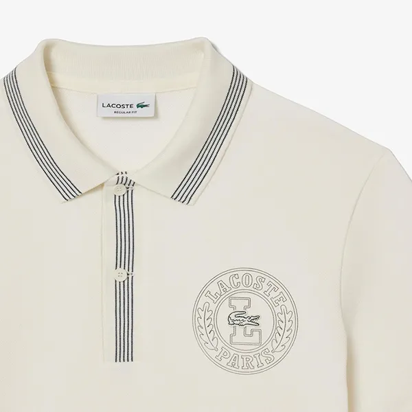 Áo Polo Nam Lacoste Men's Polo Shirt With Striped Trim PH9960-ARS Màu Kem Size 5