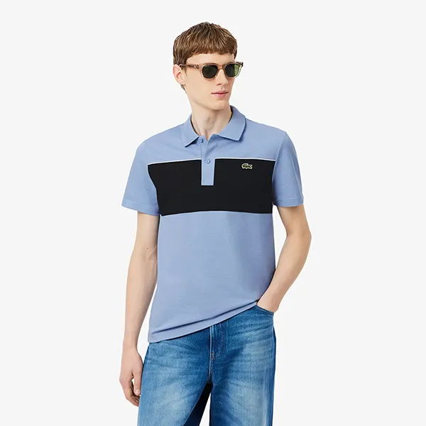 Áo Polo Nam Lacoste Regular Fit Colorblock Piqué PH0895 - 3PT Màu Xanh Blue Size 4